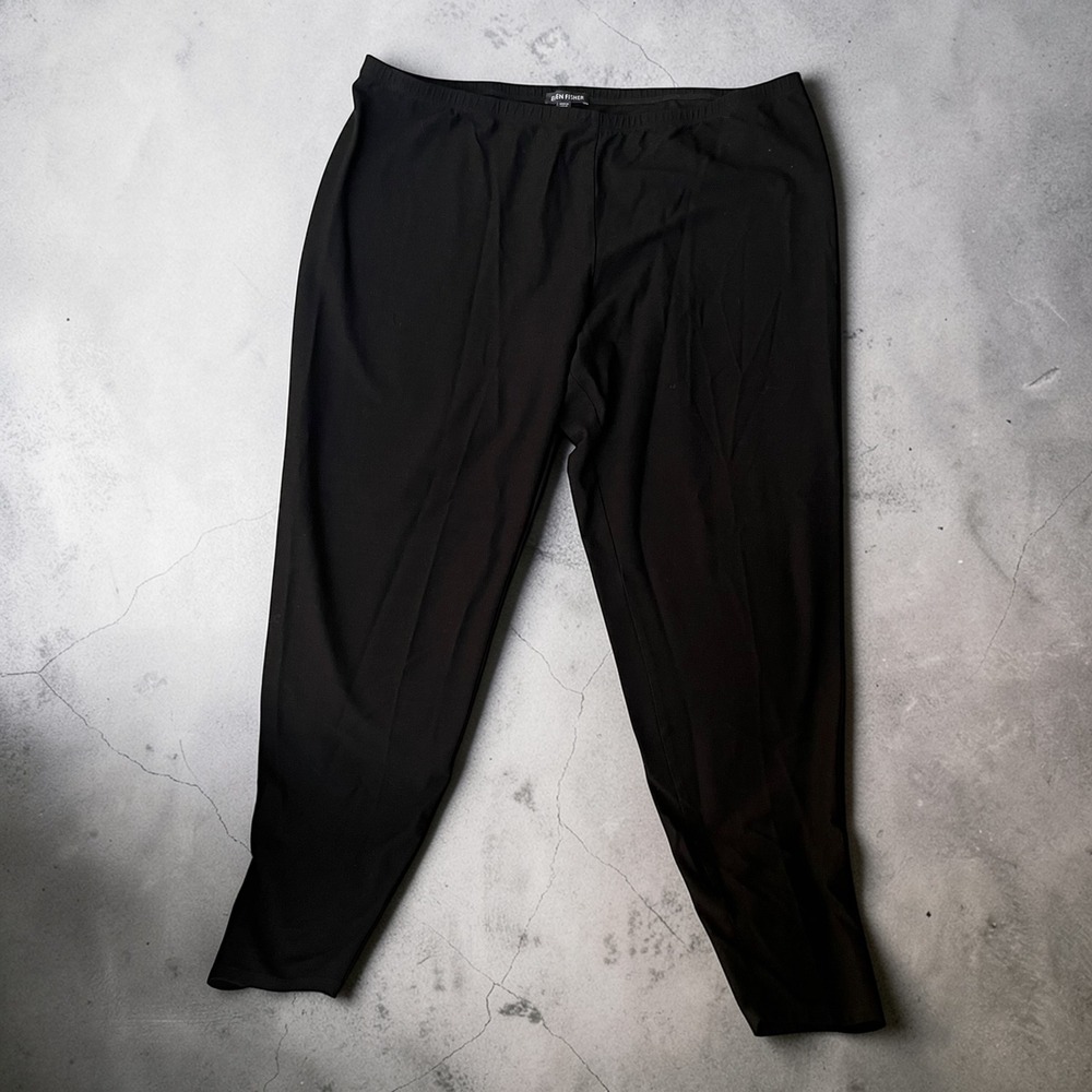 Eileen Fisher Tapered Pants Women XL Black Excellent Stretch Jersey Pull On - Picture 2 of 4